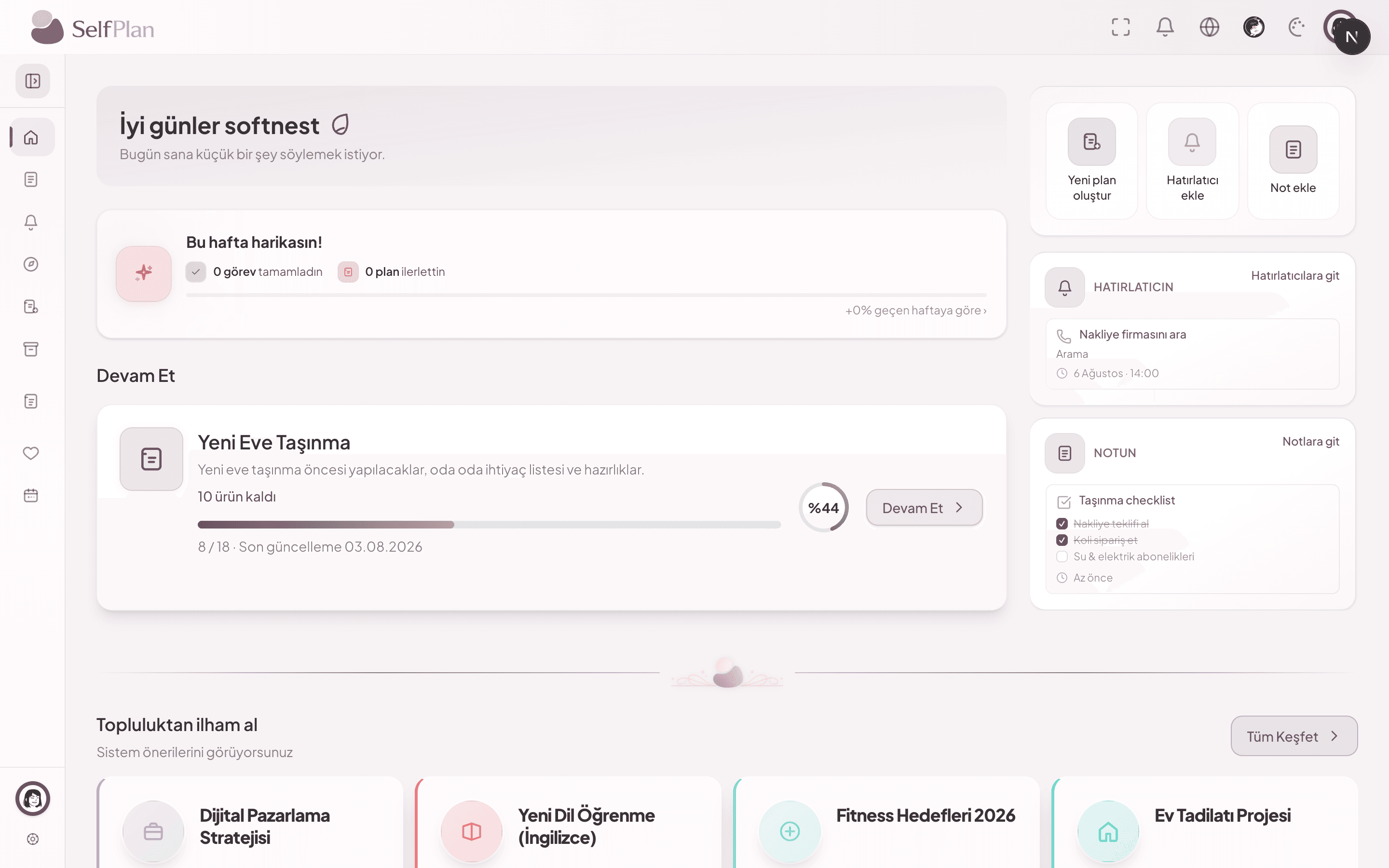 Personal planning web dashboard